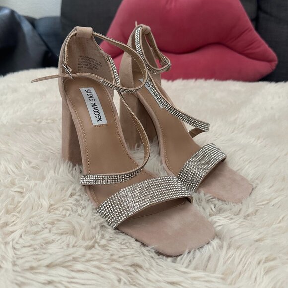Steve Madden Rhinestone Block Heels Nude - Picture 1 of 4